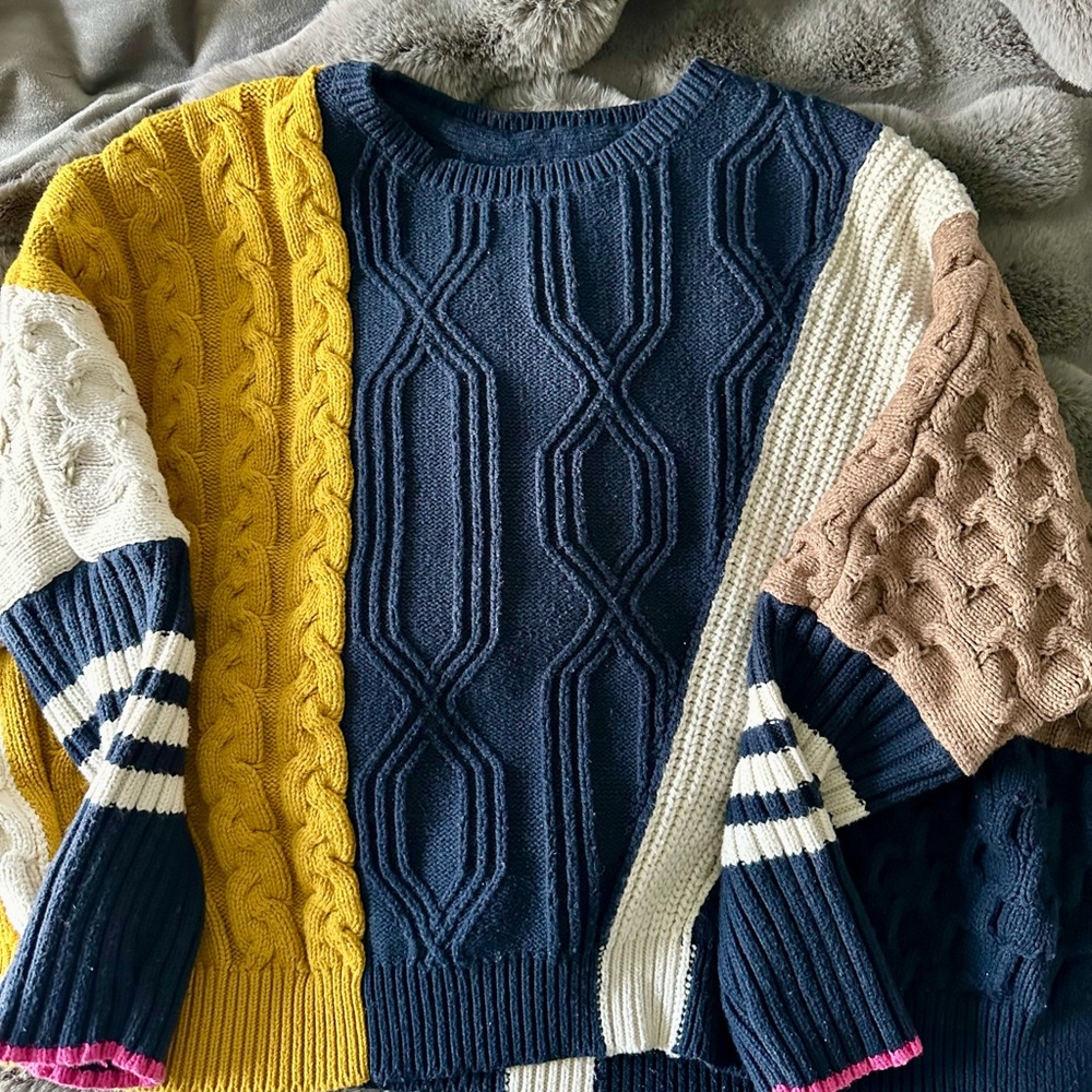 Maeve Colorblock Cable Knit Sweater Sz S